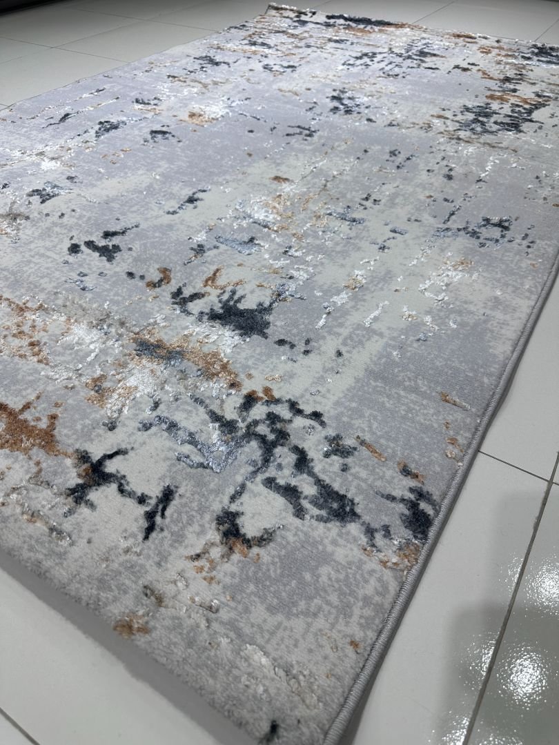 Arctic Stone Veil – Premium Turkish 3D Shiny Living Room Carpet 3.9 × 5.9 ft | Modern Gray Abstract Luxury Rug | Soft Designer Carpet for Bedroom & Sofa Area - Image 2