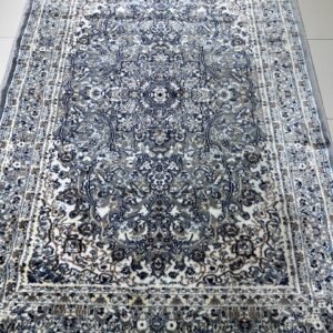 Silver Nakhsh Elegance – Premium Turkish Silk Touch Living Room Carpet 3.9 × 5.9 ft | Classic Persian Medallion Luxury Rug | Soft Designer Carpet for Bedroom & Sofa Area