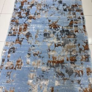 Sky Rust Nebula – Premium Turkish 3D Shiny Living Room Carpet 3 × 5 ft | Light Blue Abstract Luxury Rug | Soft Designer Carpet for Bedroom & Sofa Area