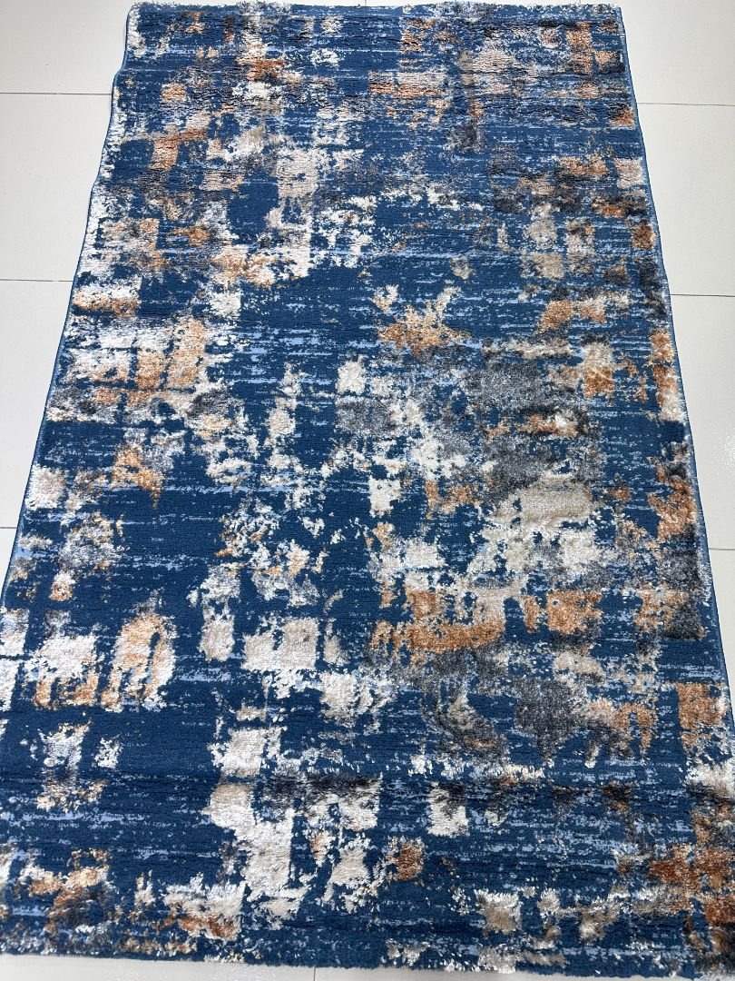 Midnight Rust Canvas – Premium Turkish 3D Shiny Living Room Carpet 3 × 5 ft | Deep Blue Abstract Luxury Rug | Soft Designer Carpet for Bedroom & Sofa Area