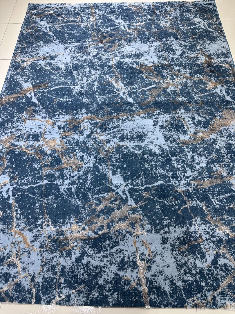 Royal Azure Marble – Premium Turkish 3D Shiny Living Room Carpet 4.9 × 6.9 ft | Deep Blue Abstract Luxury Rug | Soft Designer Carpet for Bedroom & Lounge