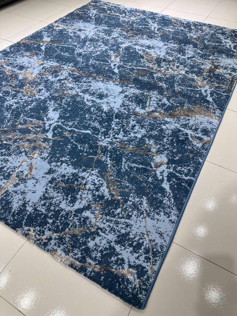 Royal Azure Marble – Premium Turkish 3D Shiny Living Room Carpet 4.9 × 6.9 ft | Deep Blue Abstract Luxury Rug | Soft Designer Carpet for Bedroom & Lounge - Image 2