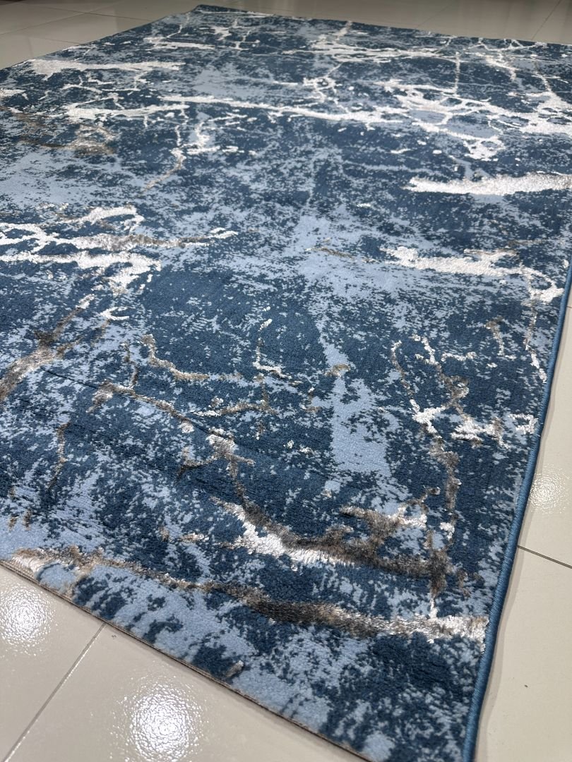Royal Azure Marble – Premium Turkish 3D Shiny Living Room Carpet 4.9 × 6.9 ft | Deep Blue Abstract Luxury Rug | Soft Designer Carpet for Bedroom & Lounge - Image 4