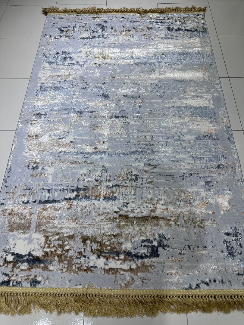 Golden Mist Aura – Premium Turkish Shiny Living Room Carpet 3.9 × 5.9 ft | Light Gray Abstract Luxury Rug with Fringe | Soft Designer Carpet for Bedroom & Sofa Area - Image 2