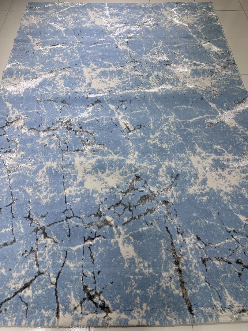Glacier Marble Aura – Premium Turkish 3D Shiny Living Room Carpet 5.2 × 7.5 ft | Light Blue Abstract Luxury Rug | Soft Designer Carpet for Modern Homes