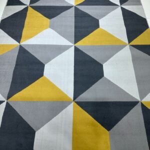 Capri Prism Geometry – Premium Turkish Modern Carpet 5.2 × 7.2 ft | Grey Yellow Geometric Designer Rug | Contemporary Living Room Carpet