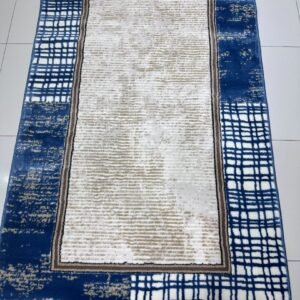 Azure Frame Mosaic – Premium Turkish Modern Carpet 3 × 5 ft | Blue Ivory Designer Rug | Soft Luxury Accent Carpet for Living Room & Bedroom