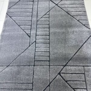 Grisy Silver Geometry – Premium Turkish Modern Carpet 4 × 5.6 ft | Soft Polypropylene Designer Rug | Elegant Minimal Living Room Carpet