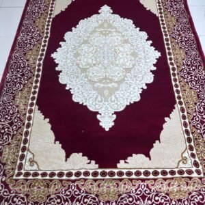 Topkapi Ruby Prayer Carpet – Premium Turkish Acrylic Rug 5.2 × 7.5 ft | Soft Luxury Classic Carpet with Tassels | Elegant Living Room & Prayer Rug