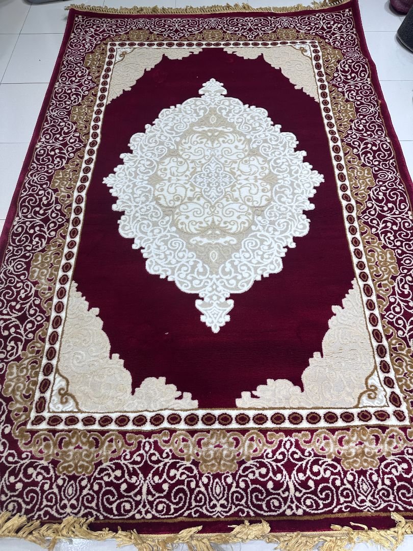 Topkapi Ruby Prayer Carpet – Premium Turkish Acrylic Rug 5.2 × 7.5 ft | Soft Luxury Classic Carpet with Tassels | Elegant Living Room & Prayer Rug