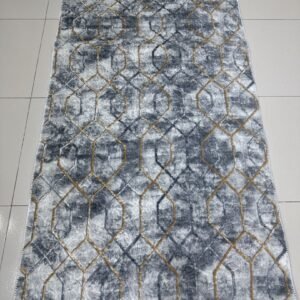 Golden Hex Marble Runner – Turkish Modern Rug 2.5 × 5 ft | Grey Geometric Anti-Slip Polypropylene Carpet | Elegant Hallway & Bedside Runner