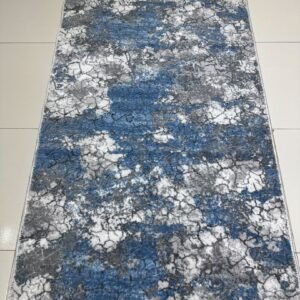 Blue Marble Abstract Runner Rug – Turkish 2.5 × 5 ft Lightweight Carpet | Anti-Slip Backing | Polypropylene Hallway Runner