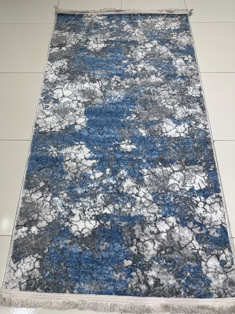 Blue Marble Abstract Runner Rug – Turkish 2.5 × 5 ft Lightweight Carpet | Anti-Slip Backing | Polypropylene Hallway Runner