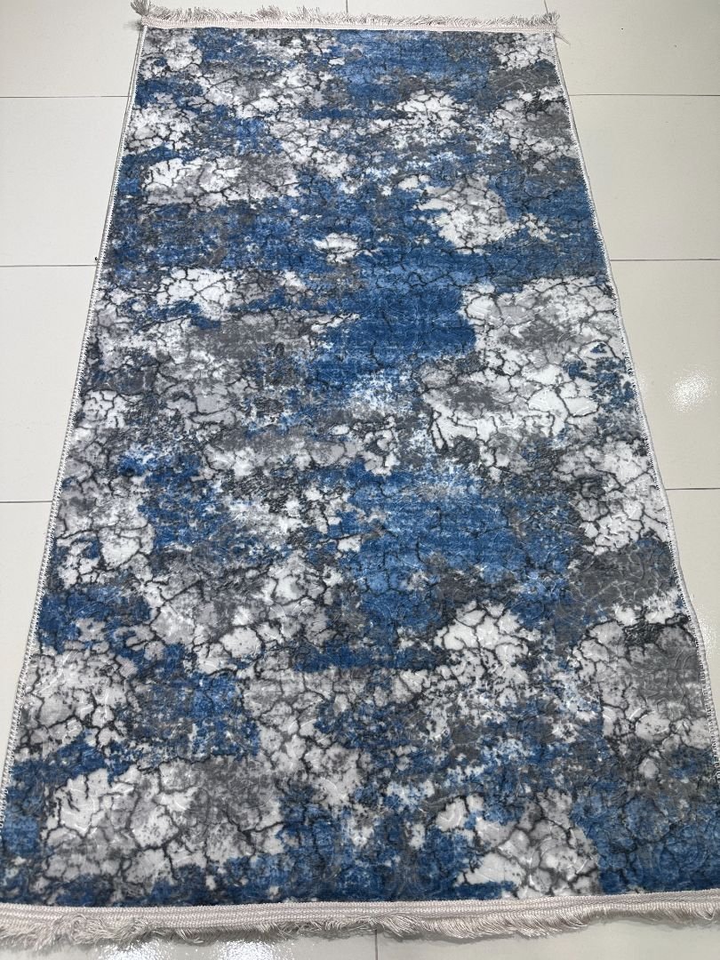 Blue Marble Abstract Runner Rug – Turkish 2.5 × 5 ft Lightweight Carpet | Anti-Slip Backing | Polypropylene Hallway Runner - Image 2