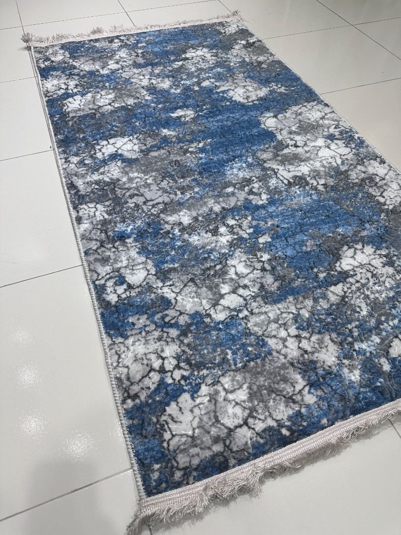 Blue Marble Abstract Runner Rug – Turkish 2.5 × 5 ft Lightweight Carpet | Anti-Slip Backing | Polypropylene Hallway Runner - Image 3