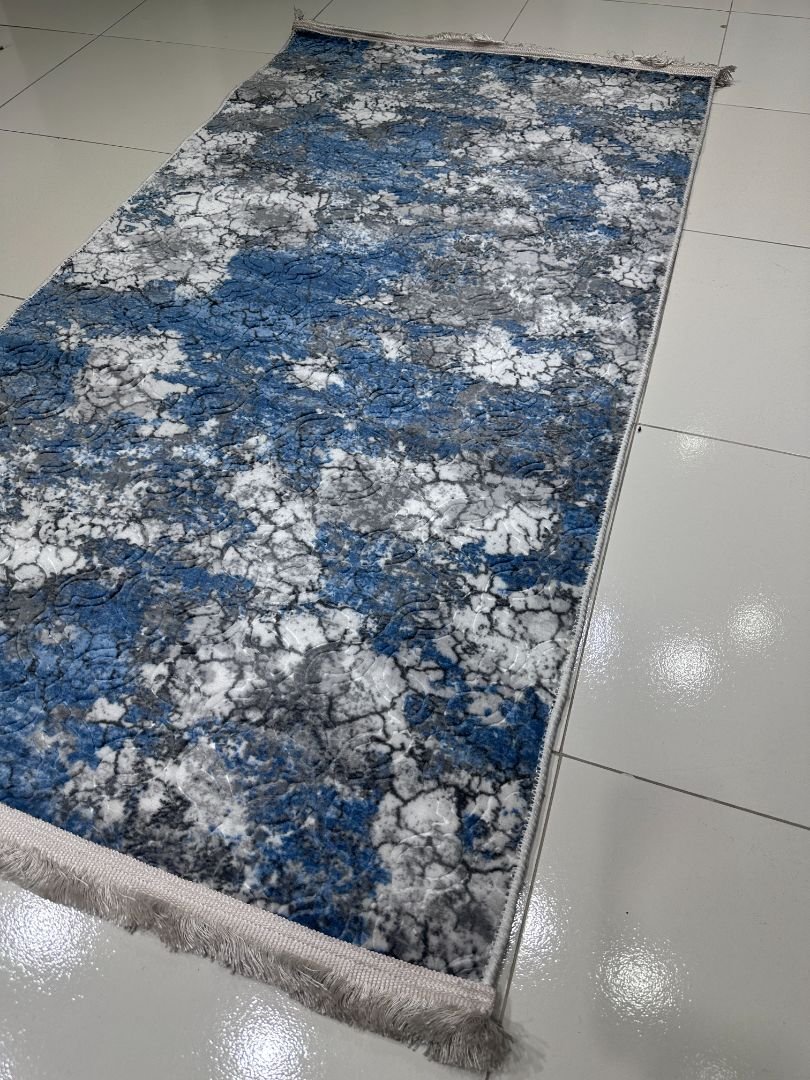 Blue Marble Abstract Runner Rug – Turkish 2.5 × 5 ft Lightweight Carpet | Anti-Slip Backing | Polypropylene Hallway Runner - Image 4