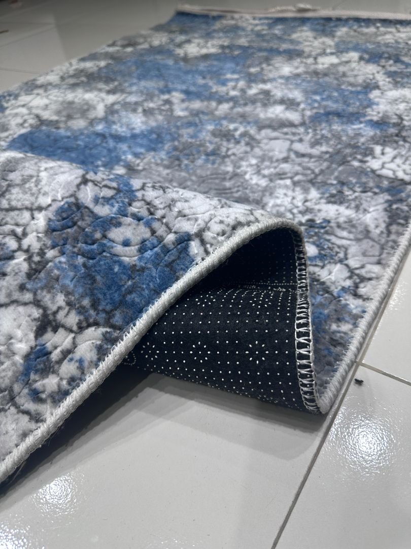 Blue Marble Abstract Runner Rug – Turkish 2.5 × 5 ft Lightweight Carpet | Anti-Slip Backing | Polypropylene Hallway Runner - Image 5