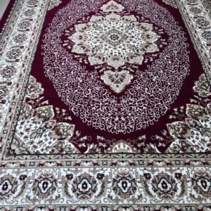 Gold Slim Ruby Persian Carpet 8 × 11 ft – Turkish Heavy Luxury Rug | 15mm+ Thick Classic Medallion Carpet