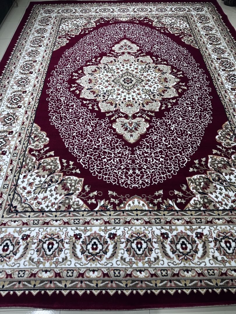 Gold Slim Ruby Persian Carpet 8 × 11 ft – Turkish Heavy Luxury Rug | 15mm+ Thick Classic Medallion Carpet