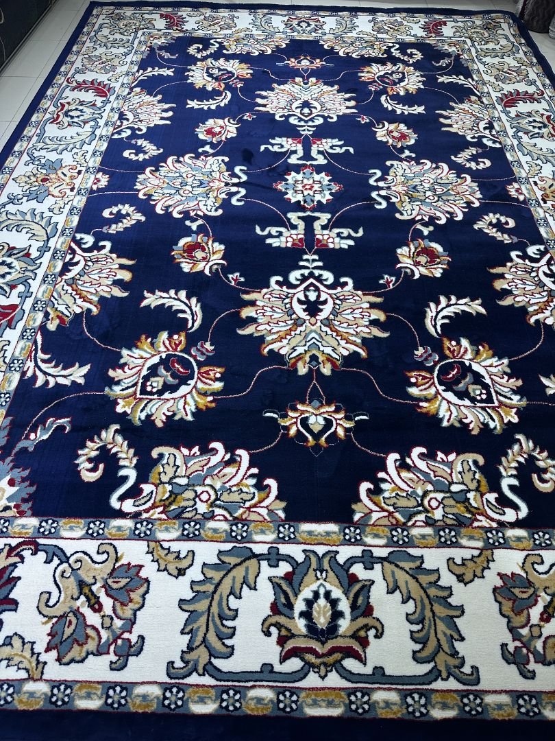 Royal Navy Floral Luxury Carpet 8 × 11 ft – Heavy Thick Polyester Rug | Bangladesh Made Classic Persian-Inspired Carpet