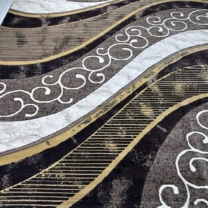 Topkapi Modern Wave Luxury Carpet 8 × 11 ft – Turkish Premium Heavy Rug | Elegant Brown & Gold Abstract Design