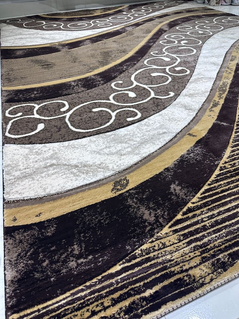 Topkapi Modern Wave Luxury Carpet 8 × 11 ft – Turkish Premium Heavy Rug | Elegant Brown & Gold Abstract Design - Image 2