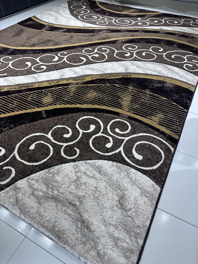 Topkapi Modern Wave Luxury Carpet 8 × 11 ft – Turkish Premium Heavy Rug | Elegant Brown & Gold Abstract Design - Image 3
