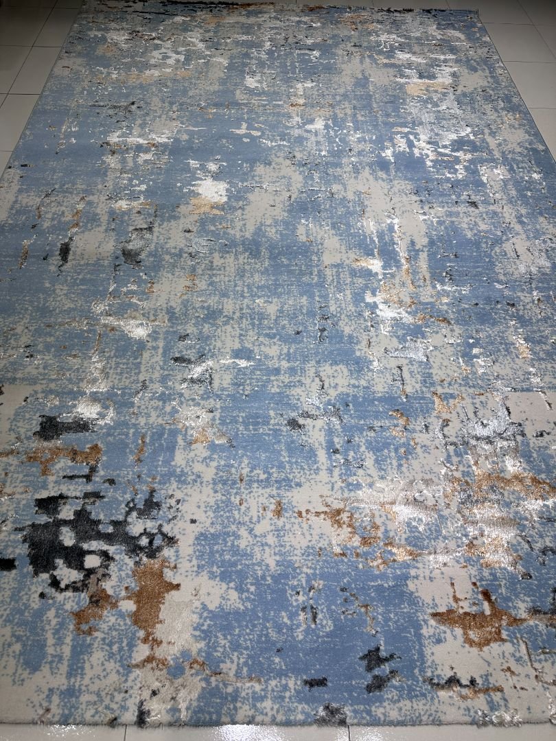 Turkish 3D Shinny Luxury Carpet – Light Blue Abstract Modern Rug (6.6 × 9.8 ft) | Premium Shiny Texture | Imported Designer Carpet for Living Room
