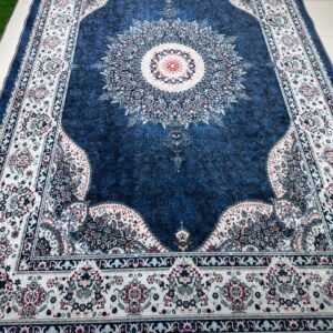 Turkish Persian Medallion Carpet – Navy Blue Classic Luxury Rug (6.2 × 9.8 ft) | Polypropylene | Latex Backing | Elegant Living Room Carpet