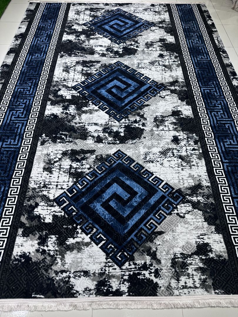 NOVA Greek Key Blue Geometric Turkish Lightweight Rug – 6.5 × 9.5 ft Modern Abstract Carpet