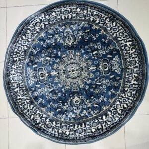 CIRANO Soft Blue Round Turkish Rug – 3.3 × 3.3 ft Silk Touch Elegant Medallion Carpet