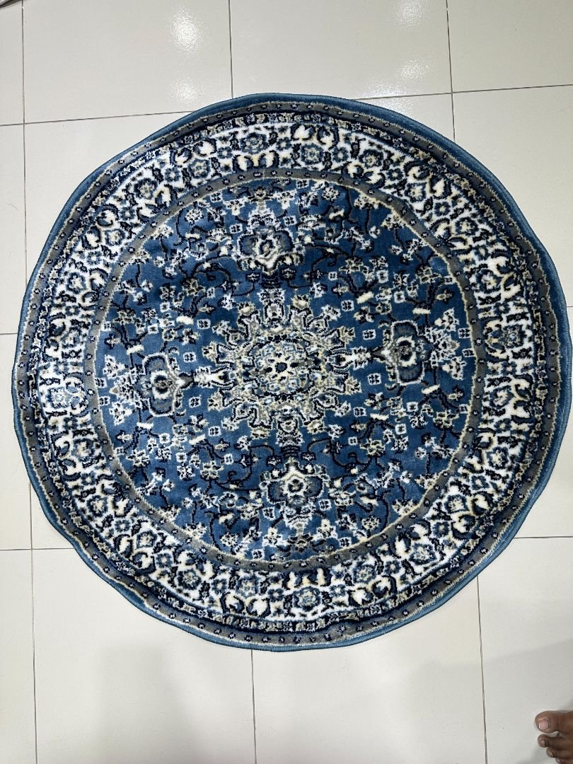 CIRANO Soft Blue Round Turkish Rug – 3.3 × 3.3 ft Silk Touch Elegant Medallion Carpet