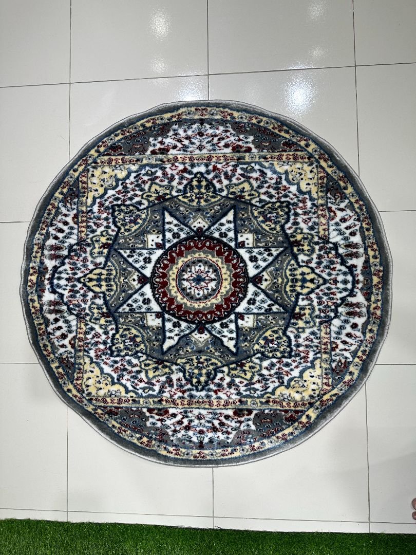 CIRASTA Classic Multi-Tone Round Turkish Rug – 3.3 × 3.3 ft Silk Touch Star Medallion Carpet