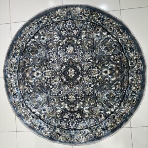 CIRENZA Vintage Grey Round Turkish Rug – 3.3 × 3.3 ft Silk Touch Heavyweight Medallion Carpet