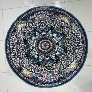 CIRAZA Classic Multi-Blue Round Turkish Rug – 3.3 × 3.3 ft Silk Touch Medallion Carpet