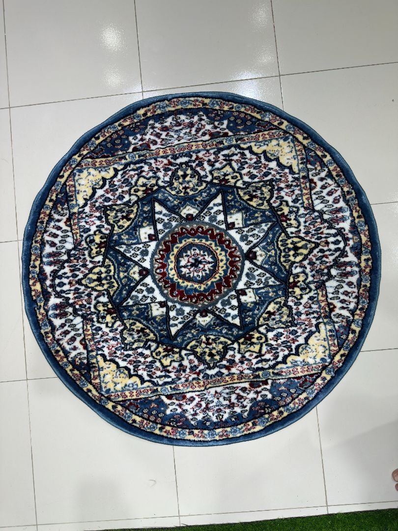 CIRAZA Classic Multi-Blue Round Turkish Rug – 3.3 × 3.3 ft Silk Touch Medallion Carpet