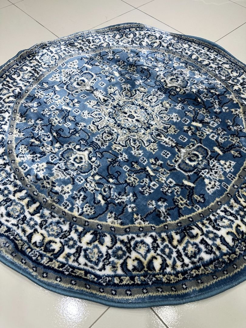 CIRANO Soft Blue Round Turkish Rug – 3.3 × 3.3 ft Silk Touch Elegant Medallion Carpet - Image 2