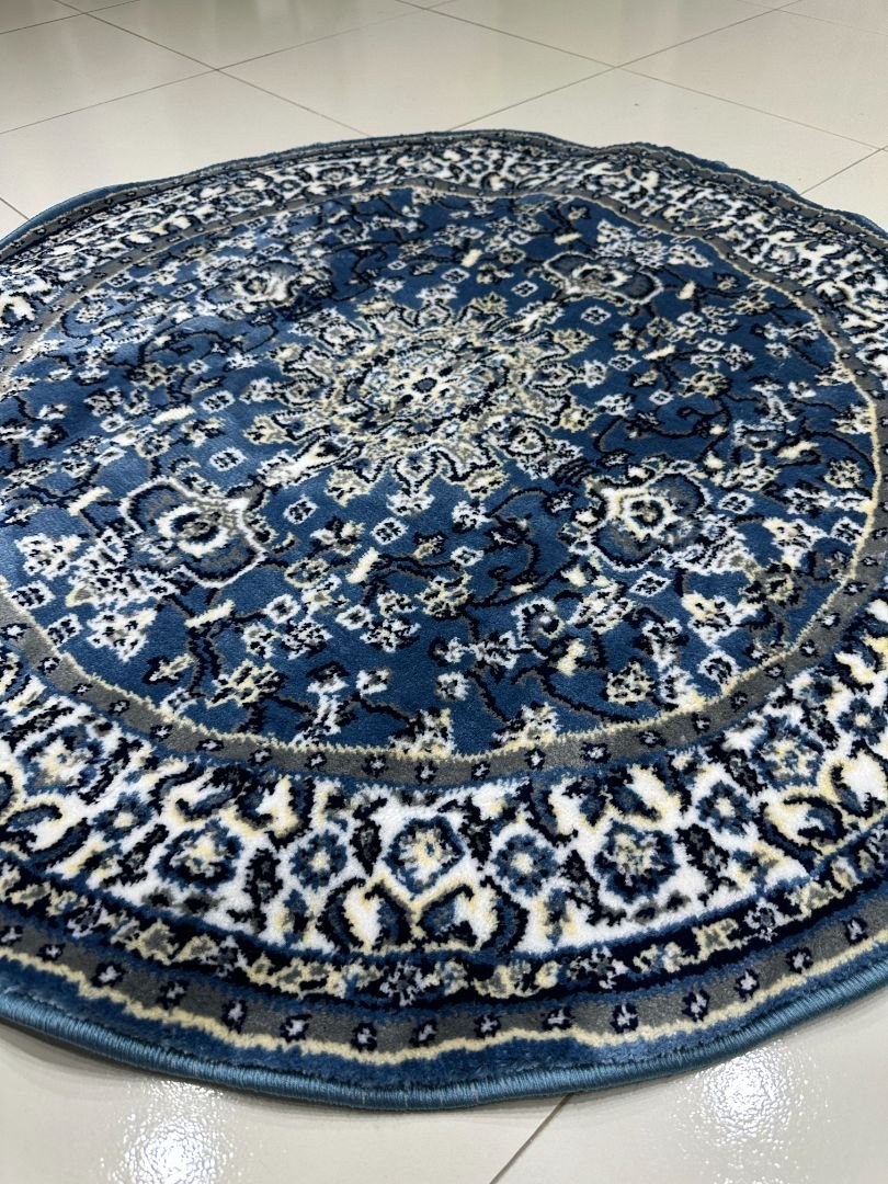 CIRANO Soft Blue Round Turkish Rug – 3.3 × 3.3 ft Silk Touch Elegant Medallion Carpet - Image 3