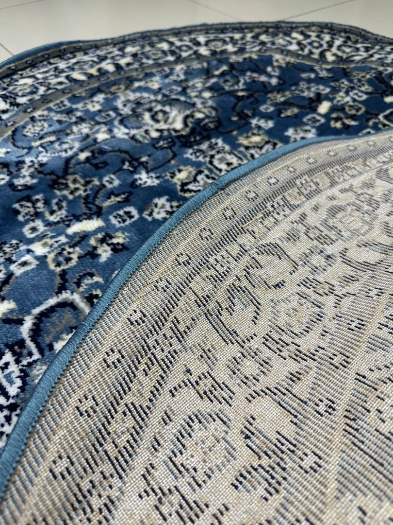 CIRANO Soft Blue Round Turkish Rug – 3.3 × 3.3 ft Silk Touch Elegant Medallion Carpet - Image 4