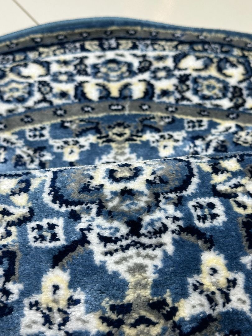 CIRANO Soft Blue Round Turkish Rug – 3.3 × 3.3 ft Silk Touch Elegant Medallion Carpet - Image 5