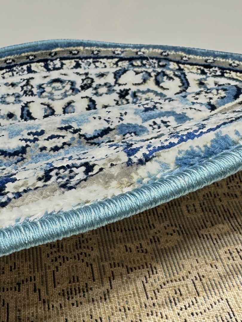 CIRANO Soft Blue Round Turkish Rug – 3.3 × 3.3 ft Silk Touch Elegant Medallion Carpet - Image 6