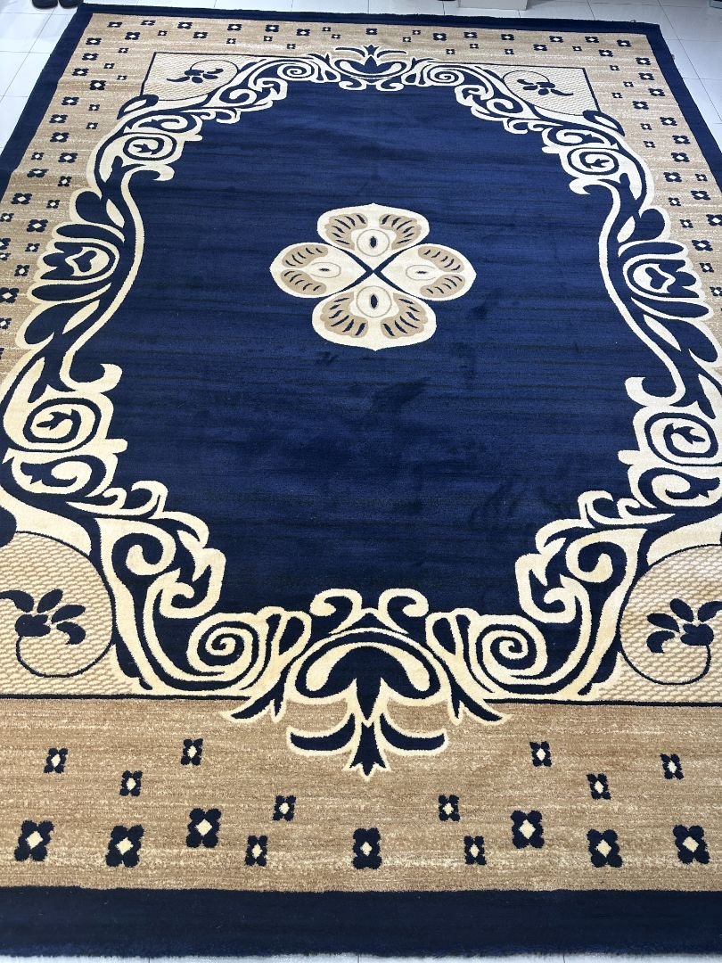 Royal Blue Turkish Carpet – 10×13 ft | Soft Heatset Premium Rug | Elegant Classic Living Room Carpet