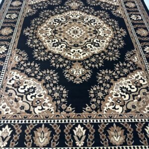 Classic Black Persian Carpet – 10×13 ft | Premium Heatset Soft Rug | Elegant Traditional Living Room Carpet