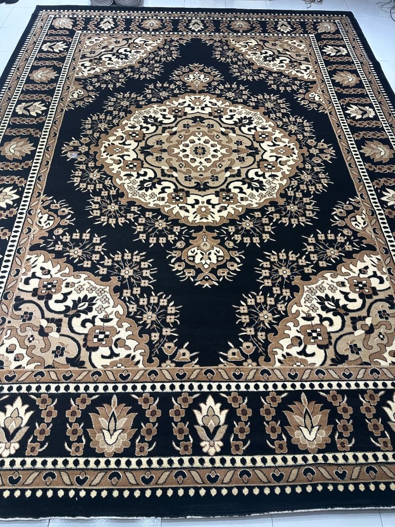Classic Black Persian Carpet – 10×13 ft | Premium Heatset Soft Rug | Elegant Traditional Living Room Carpet