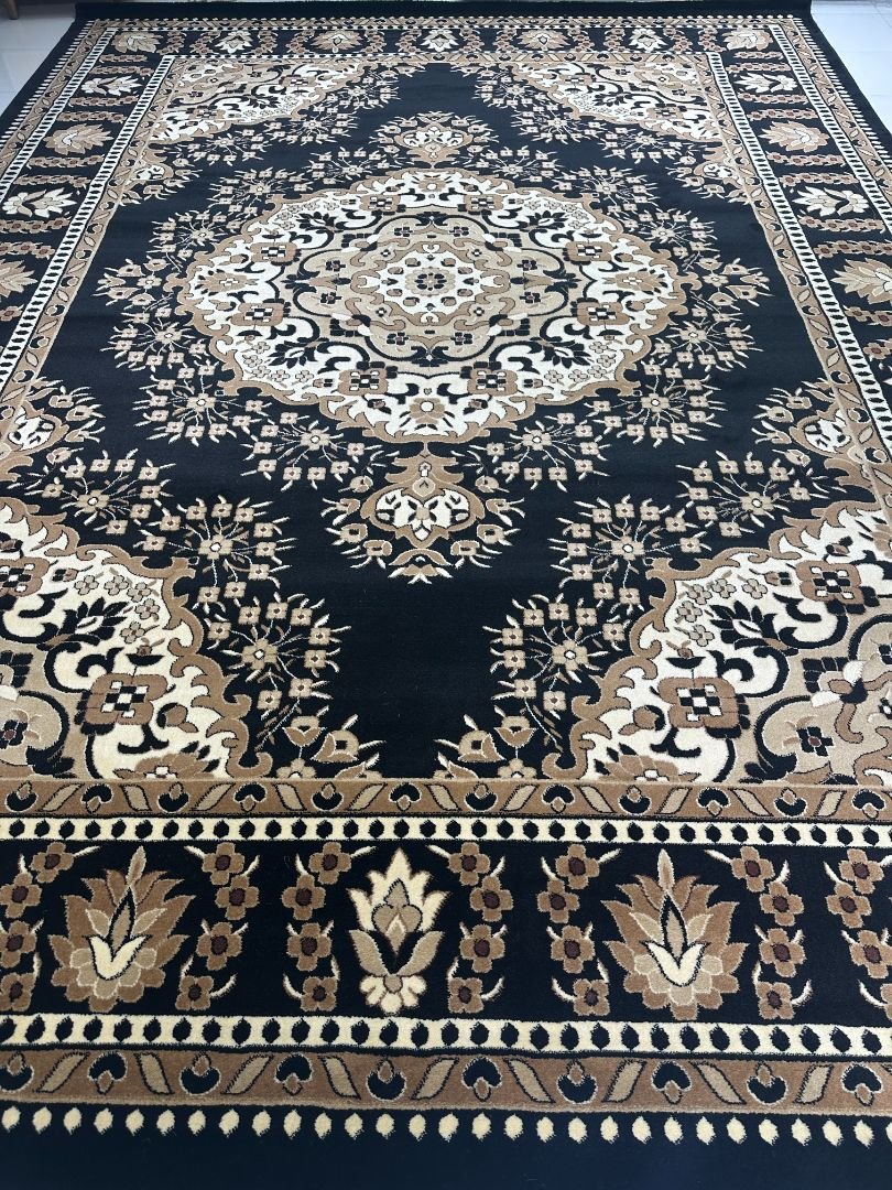 Classic Black Persian Carpet – 10×13 ft | Premium Heatset Soft Rug | Elegant Traditional Living Room Carpet - Image 2
