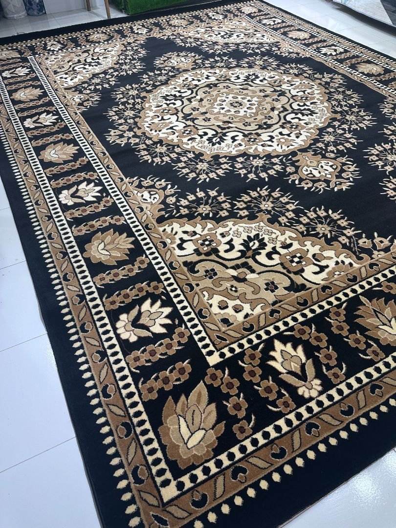 Classic Black Persian Carpet – 10×13 ft | Premium Heatset Soft Rug | Elegant Traditional Living Room Carpet - Image 3