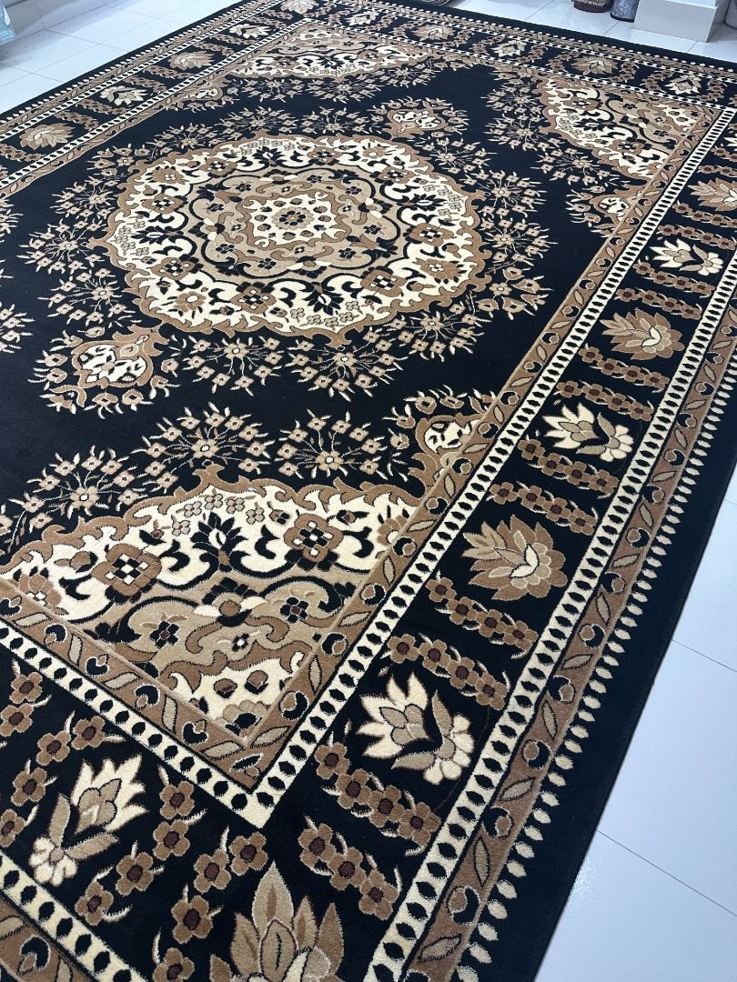 Classic Black Persian Carpet – 10×13 ft | Premium Heatset Soft Rug | Elegant Traditional Living Room Carpet - Image 4