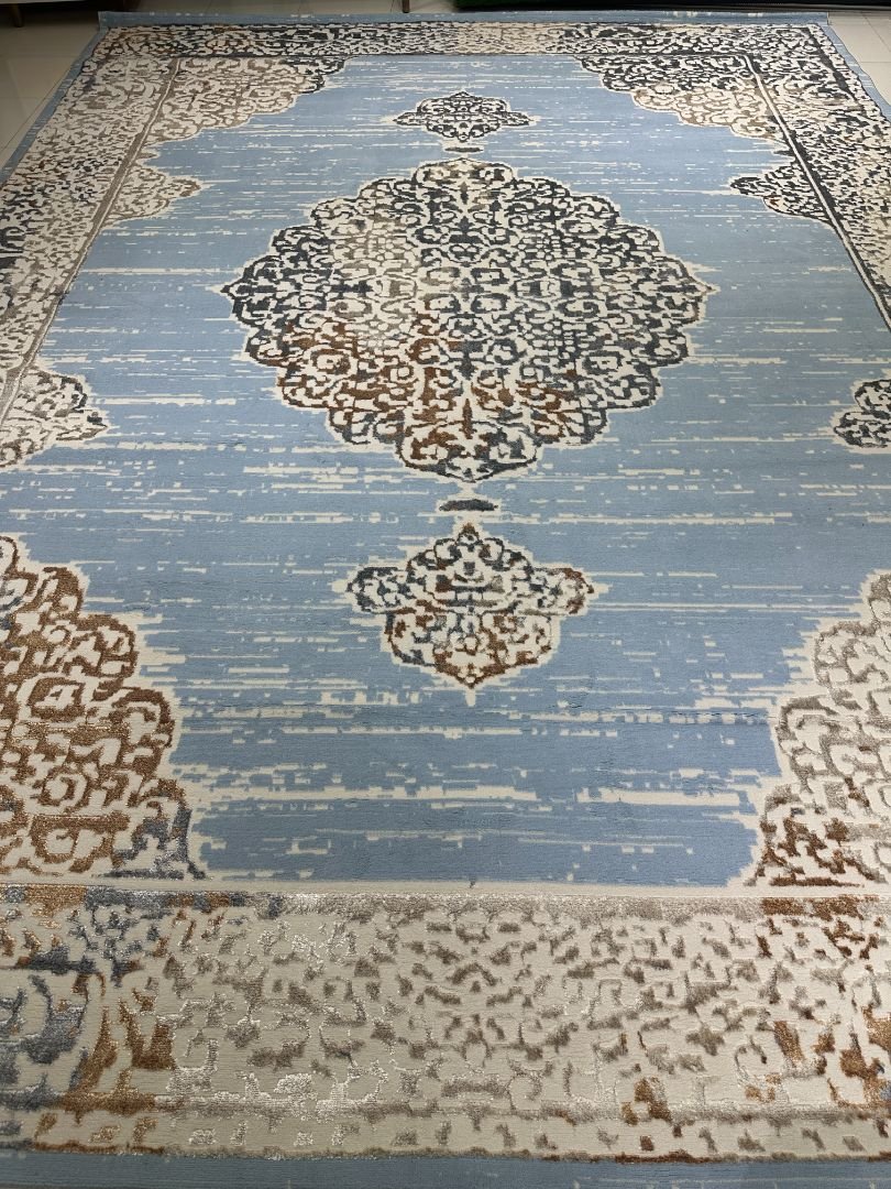 Luxury Sky Blue Shiny Carpet – 10×13 ft | Modern Plush Statement Rug | Premium Soft Carpet for Elegant Living Room