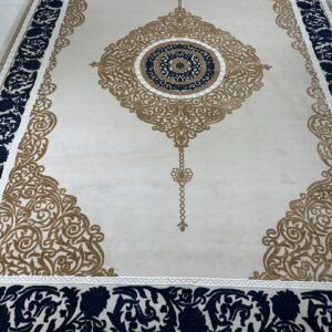Royal Cream & Navy Luxury Carpet – 9.5×13 ft | Premium Turkish Style Elegant Rug | Classic Statement Carpet for Living Room