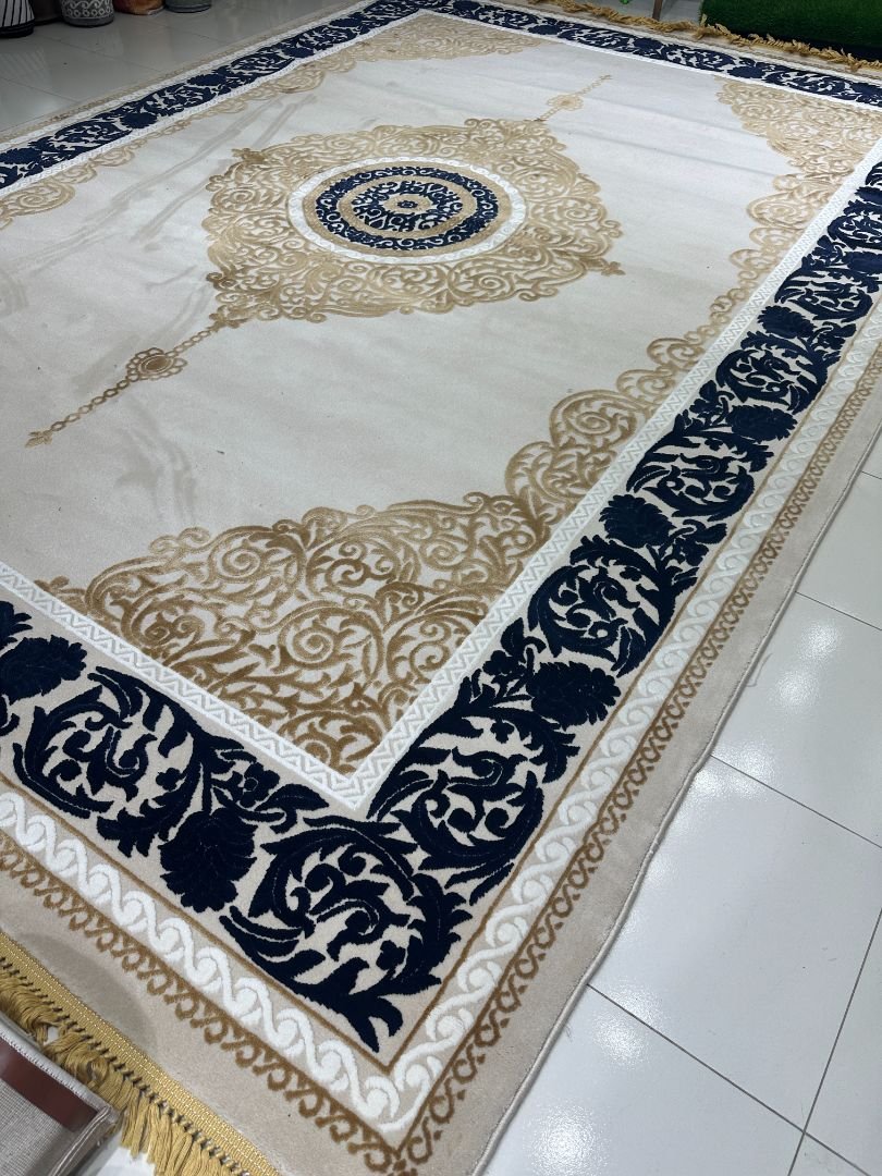 Royal Cream & Navy Luxury Carpet – 9.5×13 ft | Premium Turkish Style Elegant Rug | Classic Statement Carpet for Living Room - Image 3